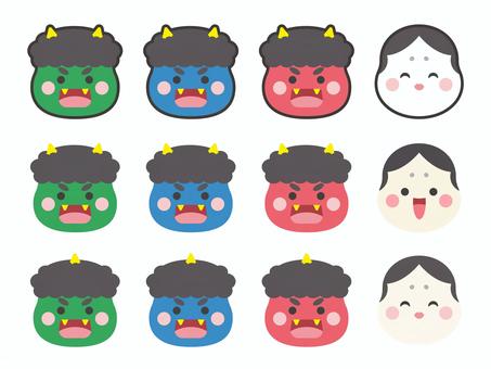 節分の鬼とお多福のイラストセット 節分の鬼とお多福のイラストセット 節分,鬼,お面,おに,オニ,鬼の面,鬼のお面,お多福,おたふく,オタフクのイラスト素材