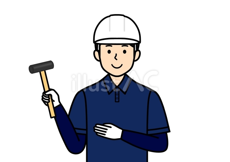 金槌を持った屋根職人・瓦葺き職人の男性 屋根職人,屋根葺き,リフォームのイラスト素材