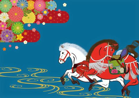 馬イラスト41 馬,白馬,赤馬,見返り,競走,駿馬,午,干支,十二支,筆書きのイラスト素材