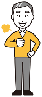  ニット中年男性(黄)-342-全身 任せて,おじさん,男性,中年,お父さん,パパ,シニア,ミドルエイジ,人物,かわいいのイラスト素材