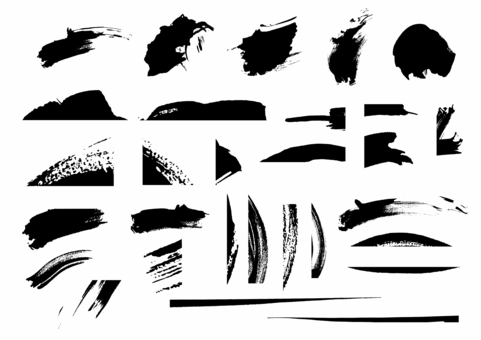 筆タッチのいろいろな素材 筆タッチ,直線,曲線,波線,筆線,黒,ライン,はね,かすれ,手描きのイラスト素材