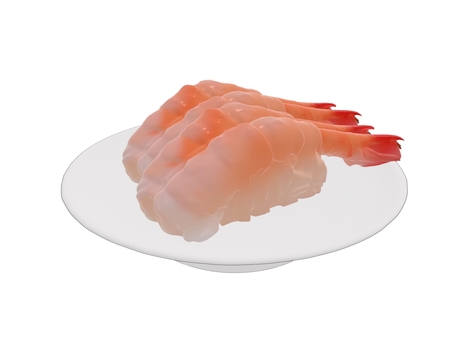 寿司屋や回転寿司で見る甘エビの握り寿司 甘エビ,握り,寿司,米,食事,魚介,皿のイラスト素材