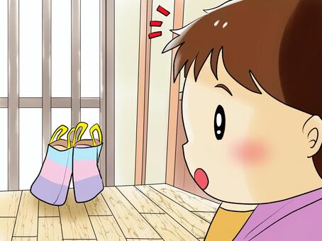 玄関に紙袋を見つける 男性,紙バッグ,買い物袋,かばん,玄関のイラスト素材