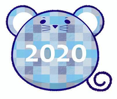 無料年賀状素材 ねずみイラスト 2020 ねずみ,かわいい,グレー,青,水色,イラスト,年賀状,カラフル,干支,子年のイラスト素材