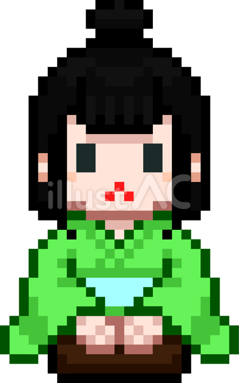 ドット絵の和服の女の子です。 ドット絵,正座,シンプルのイラスト素材