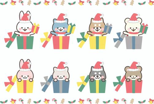 プレゼントに入ったどうぶつセット クリスマス,プレゼント,動物,かわいい,いぬ,ねこ,くま,うさぎ,しろくま,柴犬のイラスト素材