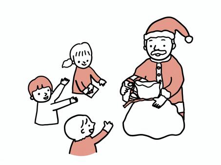 クリスマスプレゼントを渡すサンタと子供達 サンタクロース,サンタ,クリスマス,子ども,子供,キッズ,プレゼント,贈り物,12月,冬のイラスト素材