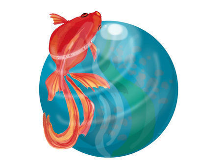 金魚 金魚,飛び出す,トリックアート,波紋,地球,光,影,水,円,pop調のイラスト素材