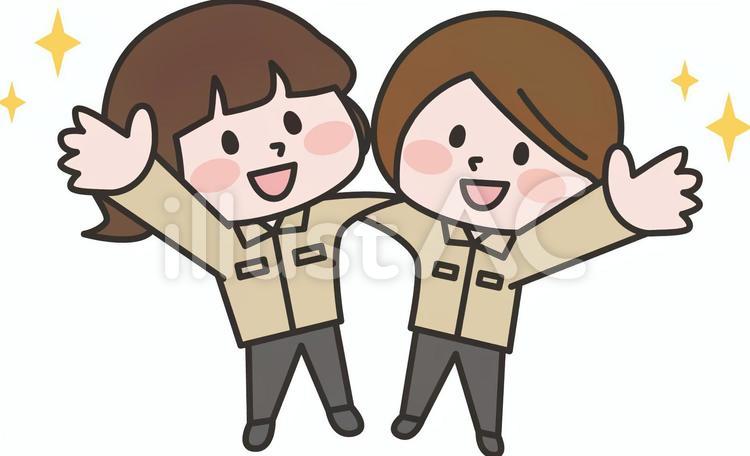 作業着のジャケットを着たスタッフさん 作業服,作業着,制服のイラスト素材
