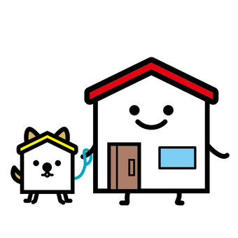 犬と暮らす家 犬,家,住まい,ペット,キャラクター,笑顔,屋根,ドア,窓,飼うのイラスト素材