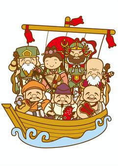 七福神宝船2-4c 宝船,七福神,大黒天,恵比寿天,布袋尊,寿老人,福禄寿,弁財天,毘沙門天,神様のイラスト素材