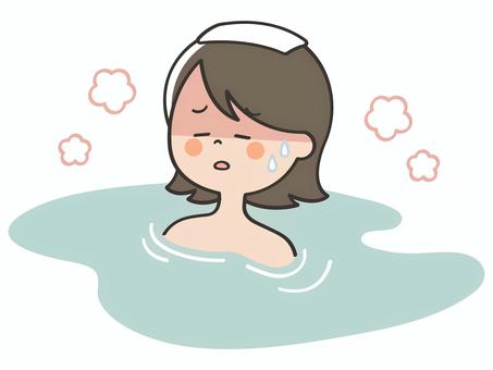 お風呂でのぼせる若い女性 温泉,銭湯,お風呂,のぼせる,のぼせ,暑い,熱い,体調不良,不調,クラクラのイラスト素材