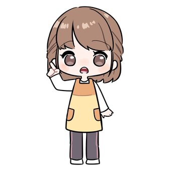 指差しをするエプロン姿の女性 女性,主婦,仕事,職業,エプロン,保育士,人,人物,立ち絵,全身のイラスト素材
