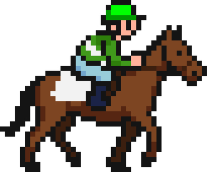 ドット絵の競馬の緑の騎手です。 ドット絵,競馬,騎手,馬,シンプル,競走馬,レース,ジョッキー,乗馬,競技のイラスト素材