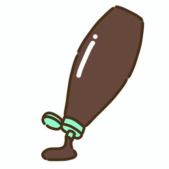 青緑色の蓋と中身を出しているソース４ ソース,調味料,焦げ茶,食べ物,茶,青緑のイラスト素材