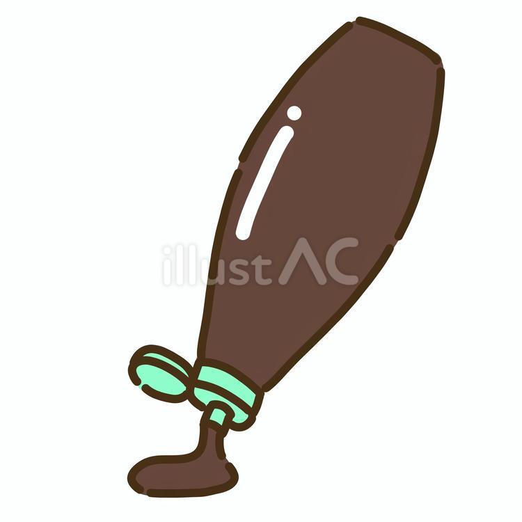 青緑色の蓋と中身を出しているソース４ ソース,調味料,焦げ茶のイラスト素材