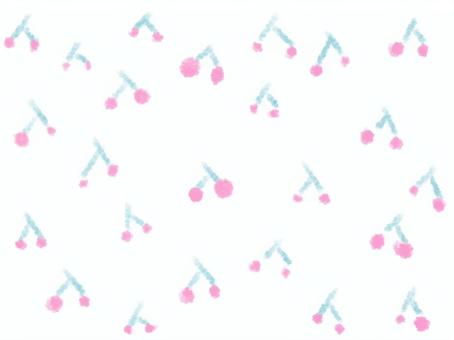 水色ピンクシンプル手描きさくらんぼ　大 水色,ピンク,シンプル,手描き,果物,さくらんぼ,背景,壁紙のイラスト素材