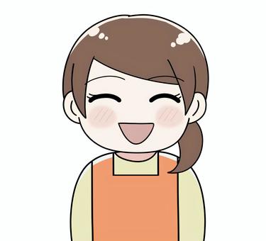 正面を向いて笑うエプロン姿の母 女性,笑う,笑顔,アイコン,顔,喜ぶ,にっこり,にこにこ,微笑む,微笑みのイラスト素材