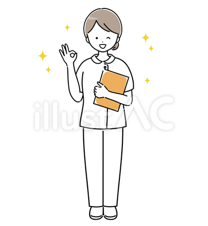 OKサインを出す若い女性看護師(半袖)