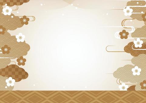 金色のおしゃれな花と雲の和風背景素材 和風,和柄,雲,花,曲線,金色,背景のイラスト素材