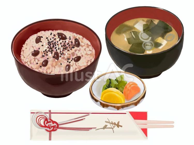お赤飯みそ汁セット（お祝い用箸付き） 赤飯,お赤飯,お祝いのイラスト素材