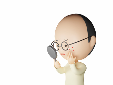 肌荒れで悩むおじさん・背景透過 おじさん,中年,男性,悩む,不安,ゆるい,肌荒れ,肌あれ,ニキビ,顔のイラスト素材