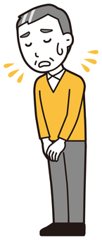  ニット中年男性(黄)-139-全身 謝る,おじさん,男性,中年,お父さん,パパ,シニア,ミドルエイジ,人物,かわいいのイラスト素材