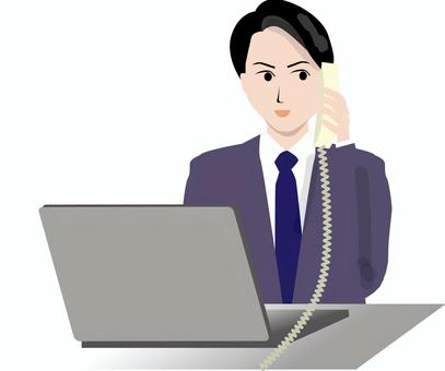 受話器オペレーター　 受話器,電話,対応,オペレーター,パソコン,仕事,スーツ,若い,男性のイラスト素材