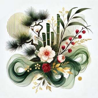 松竹梅 松竹梅 松竹梅,お正月飾り,和風のイラスト素材