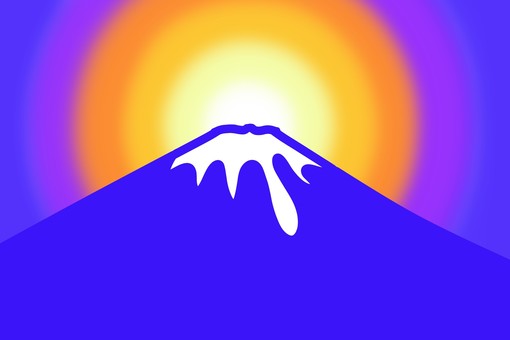 Illustration, new year's card, fuji mountain, sunrise, 