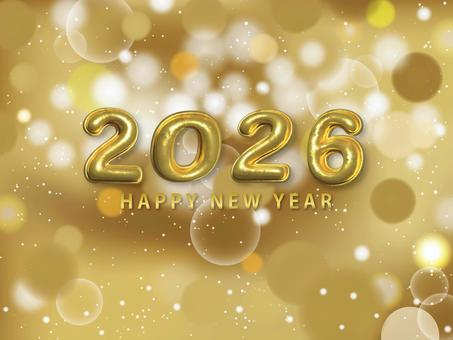 2026バルーン金色＋バック金 バルーン,金色,光,輝き,円形,イルミネーション,ボケ,デザイン,背景,冬のイラスト素材