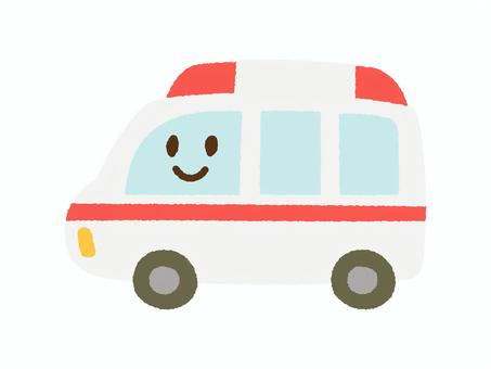 くるま_顔あり手描き_救急車 車,救急車,救急搬送,119,自動車,乗り物,かわいい,シンプル,手描き,アイコンのイラスト素材