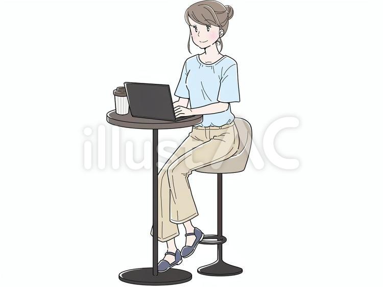 カフェで仕事をする女性 カフェ,仕事,女性のイラスト素材