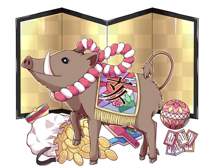 干支　亥のイラスト 猪,イノシシ,亥,亥年,動物,アニマル,生き物,十二支,干支,年賀状のイラスト素材