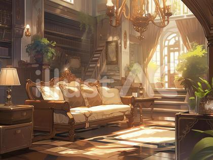 アンティーク調のソファがある居間_背景