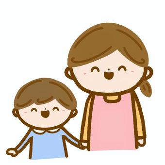 幼稚園児（保育園児）と先生•にっこり 保育士,子供,幼稚園,保育園,幼稚園児,保育園児,にっこり,先生,笑顔,手を繋ぐのイラスト素材