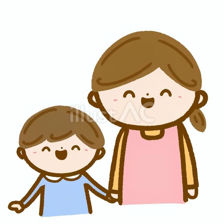 幼稚園児（保育園児）と先生•にっこり 保育士,子供,幼稚園のイラスト素材