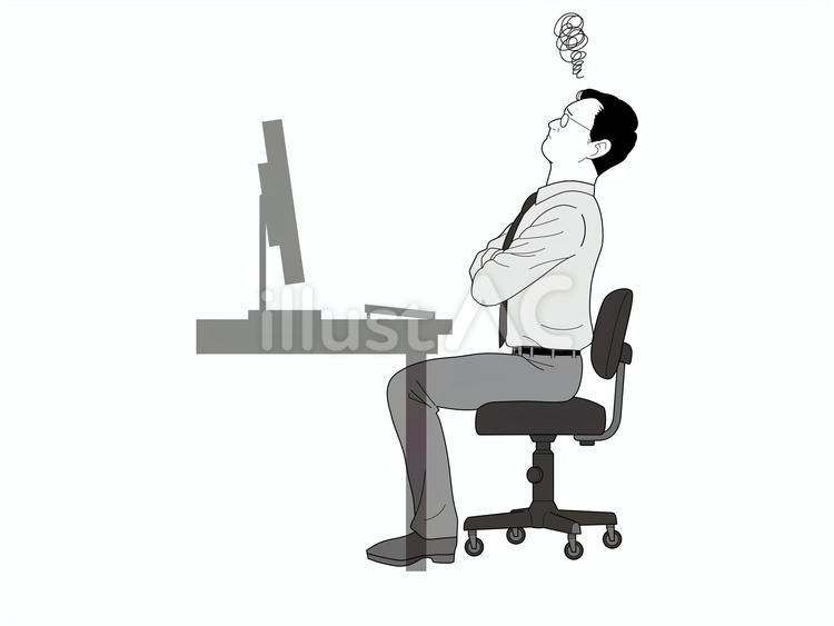 悩んでいる男性（モノクロ） 悩む,考える,思考のイラスト素材