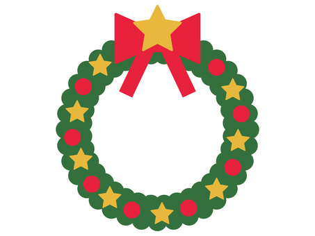 リボンと星オーナメント・クリスマスリース 冬,クリスマスリース,飾り,装飾,アイコン,フラット,かわいい,赤,緑,リボンのイラスト素材