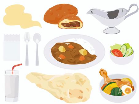 カレーセット カレー,セット,食べ物,辛い,スパイシー,熱い,香辛料,欧風カレー,ビーフカレー,サラダのイラスト素材