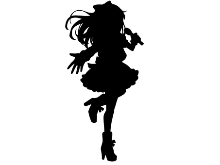 手を伸ばし歌うアイドルの女の子シルエット アイドル,女の子,シルエット,少女,女性,立ち絵,trpg,全身,人物,黒のイラスト素材