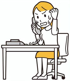  ロングヘア女性(黄)-038-全身 電話,びっくり,女性,女の子,人物,かわいい,表情,感情,落ち込む,ショックのイラスト素材