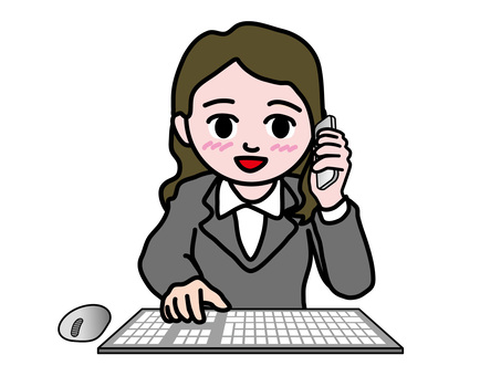 PC operation (495) Smartphone front female employee, , JPG, PNG and AI