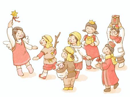 子どもたちのクリスマス クリスマス,子ども,降誕劇,小学生,幼稚園,保育園,クリスマス会,おゆうぎ,劇,遊びのイラスト素材