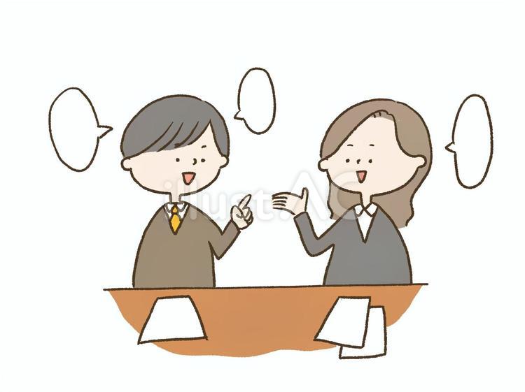 会議で意見を交換する男女 会議,会議中,話すのイラスト素材