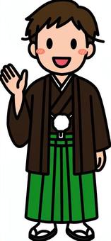 茶色のお正月の男性です。 お正月,シンプル,和装,和服,成人式,卒業式,コスチューム,正装,日本,男性のイラスト素材