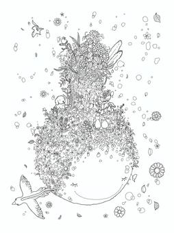 天使と動物・植物のメルヘンな世界の塗り絵 塗り絵,大人向け,メルヘン,可愛い,ファンタジー,天使,鳥,犬,猫,うさぎのイラスト素材