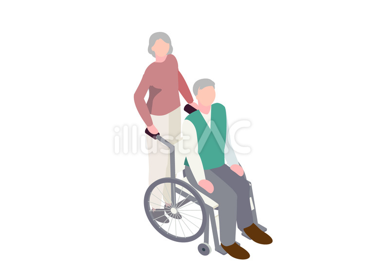 老々介護をする 介護,車いす,怪我のイラスト素材