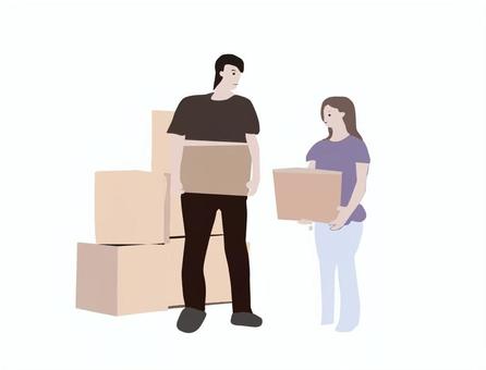 お引越しの段ボールを持っている夫婦 人物,荷物,段ボール,生活,フリー素材,異動,アイコン,シンプル,ベクター,お引越しのイラスト素材