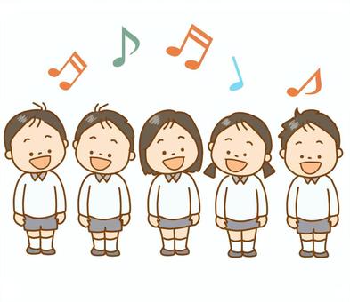 横並びで歌う子供達 子供,全身,男の子,女の子,合唱,歌,歌う,音符,横並び,小学生のイラスト素材